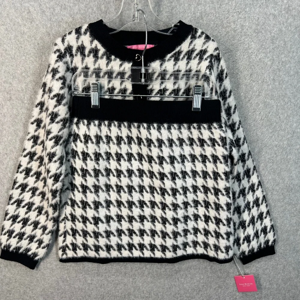 Isaac Mizrahi Kids Girls Houndstooth Sweater‎ Skirt Set Black White Heart Button